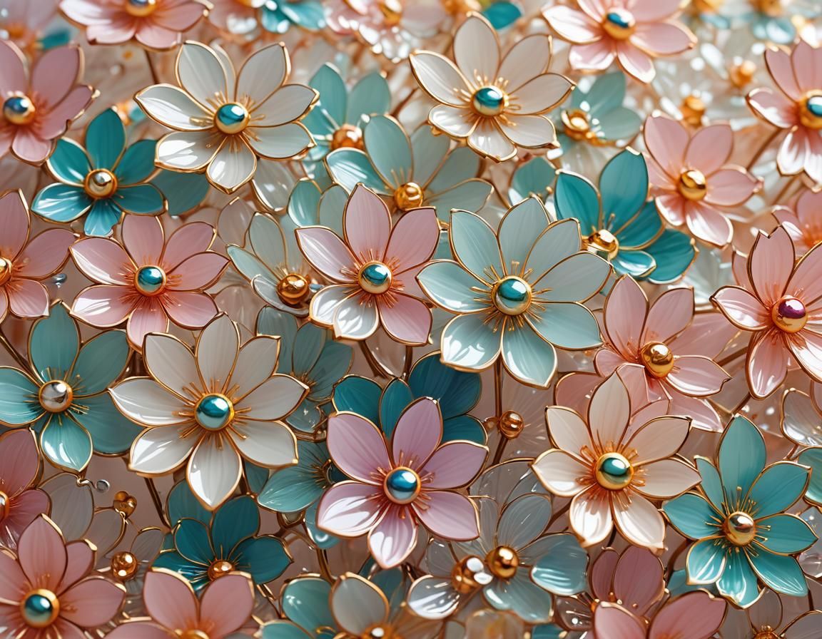 Enamel Glass Flowers in Anime Style 3D Render