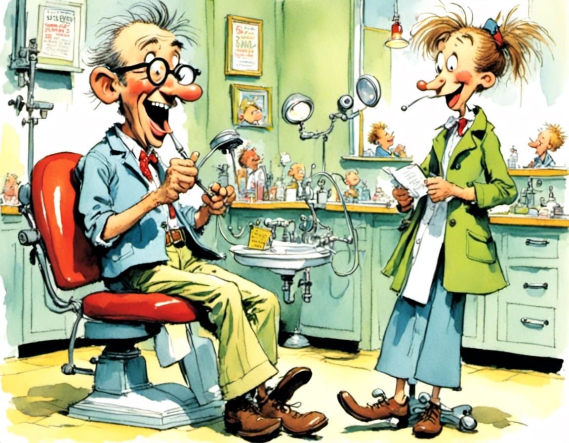 cartoon dentist, treating himself