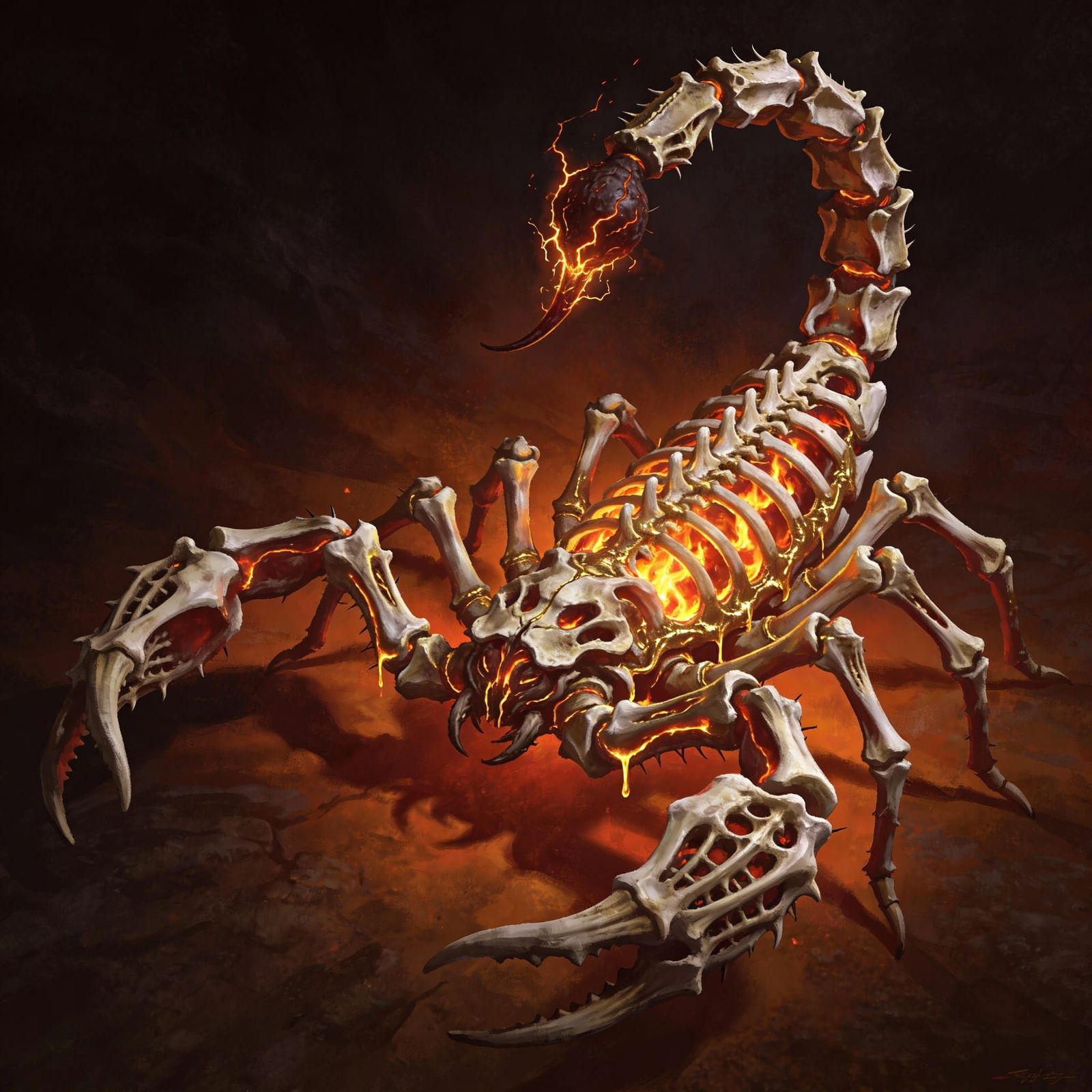 Demonic Bone Scorpion With Molten Gold and Soul Flames