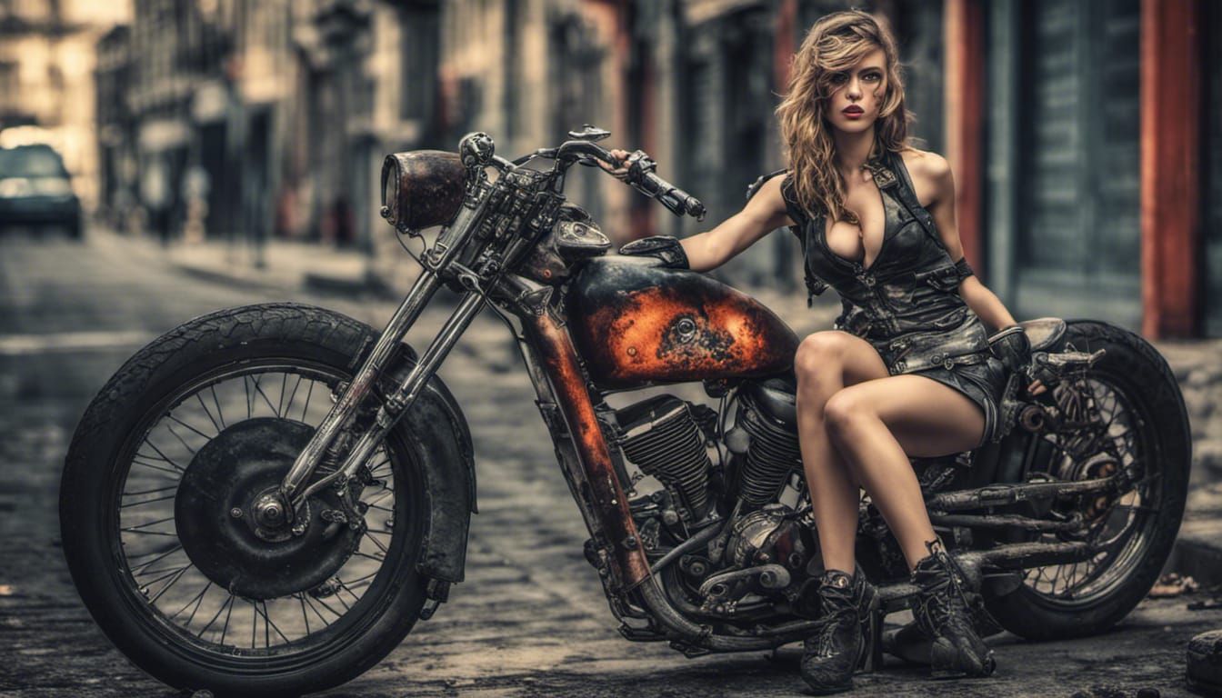 Cyberpunk Women on Motorcycle in High Definition