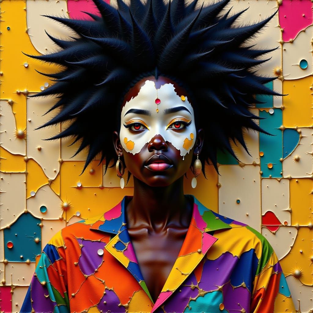 Black Woman with Afro and Face Paint in Digital Art