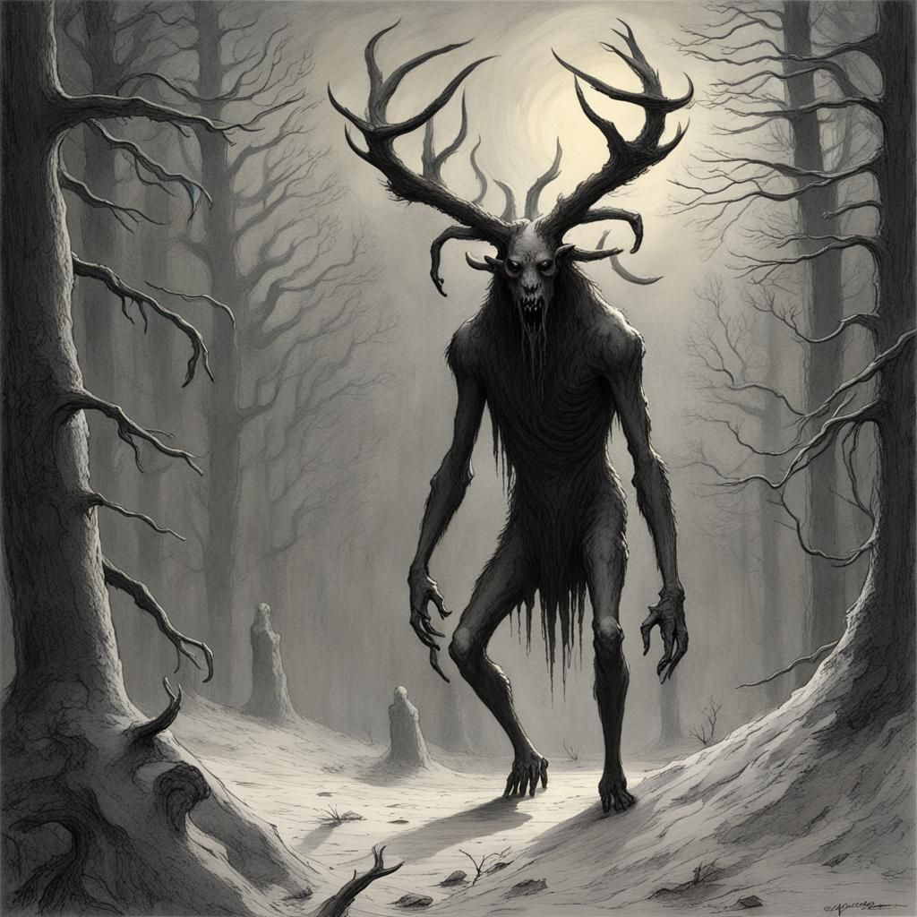 Terrifying Wendigo in Dark Fantasy Style