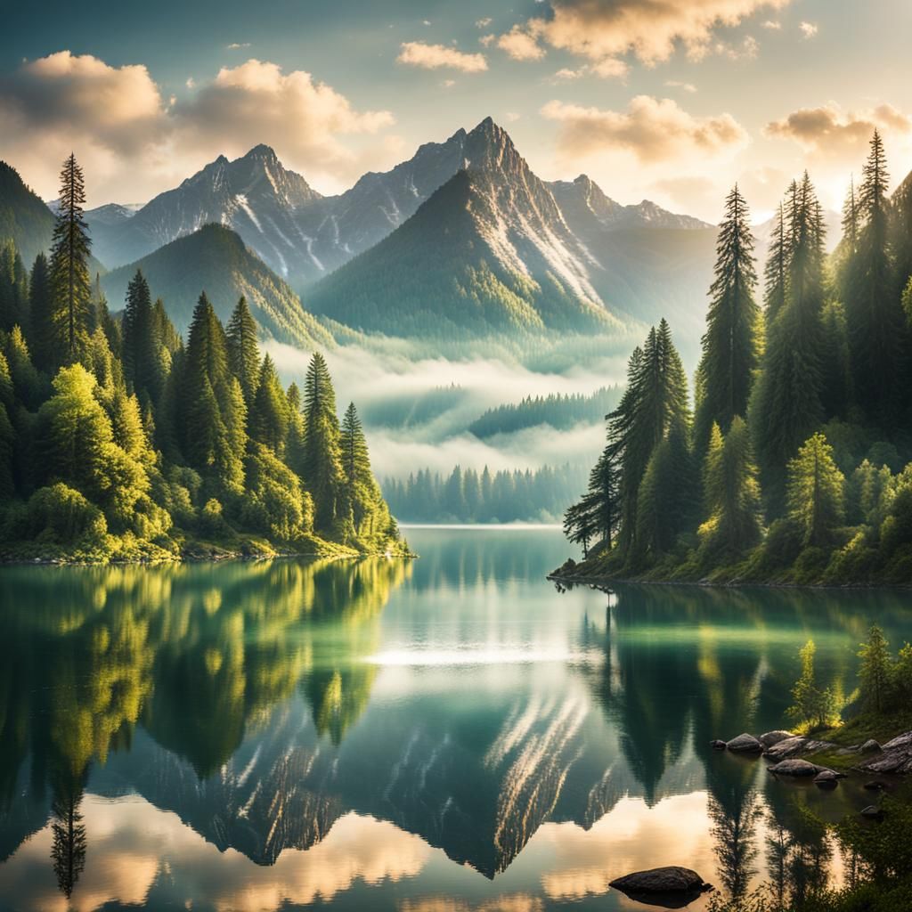 Majestic Mountains and Lake: Breathtaking Landscape Photogra...