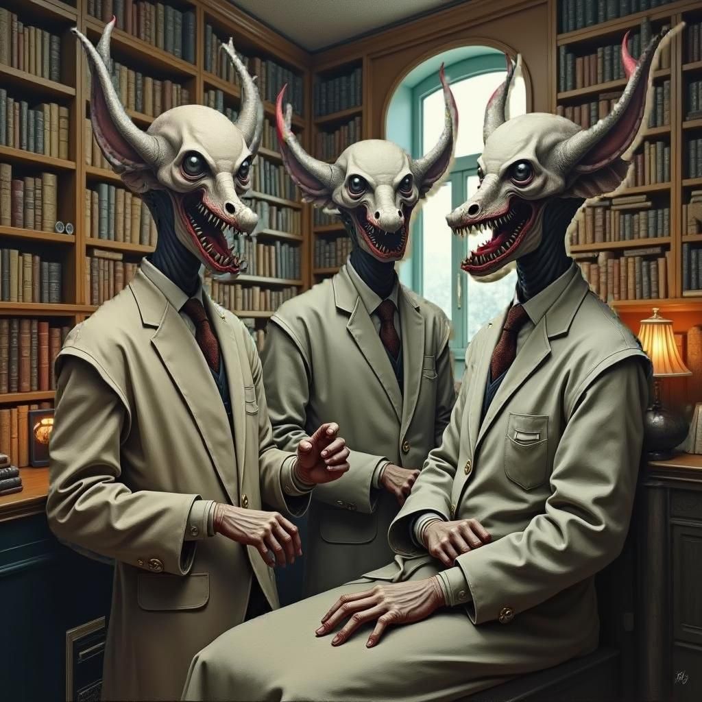 Surreal Operating Room with Elongated Figures