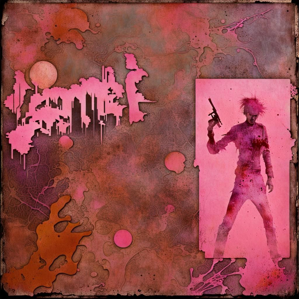 Surreal 1970s Album Cover with Stained and Scratched Vintage...