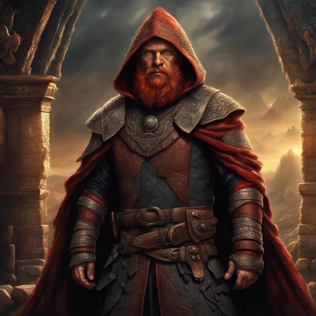 Hooded Red-Haired Dwarf in Fantasy Style