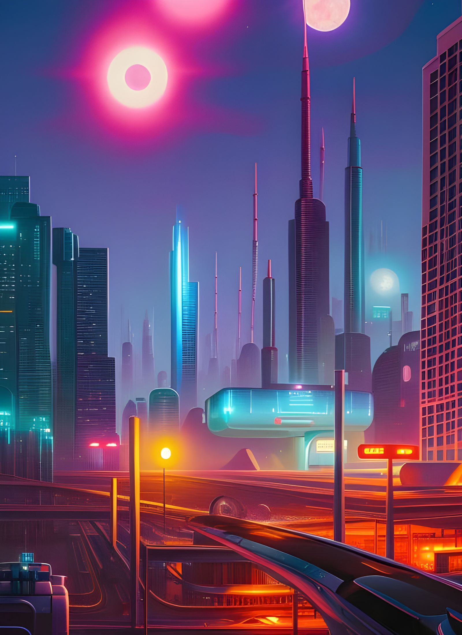 Sci-Fi Cityscape with Sky Phenomena, Digital Illustration