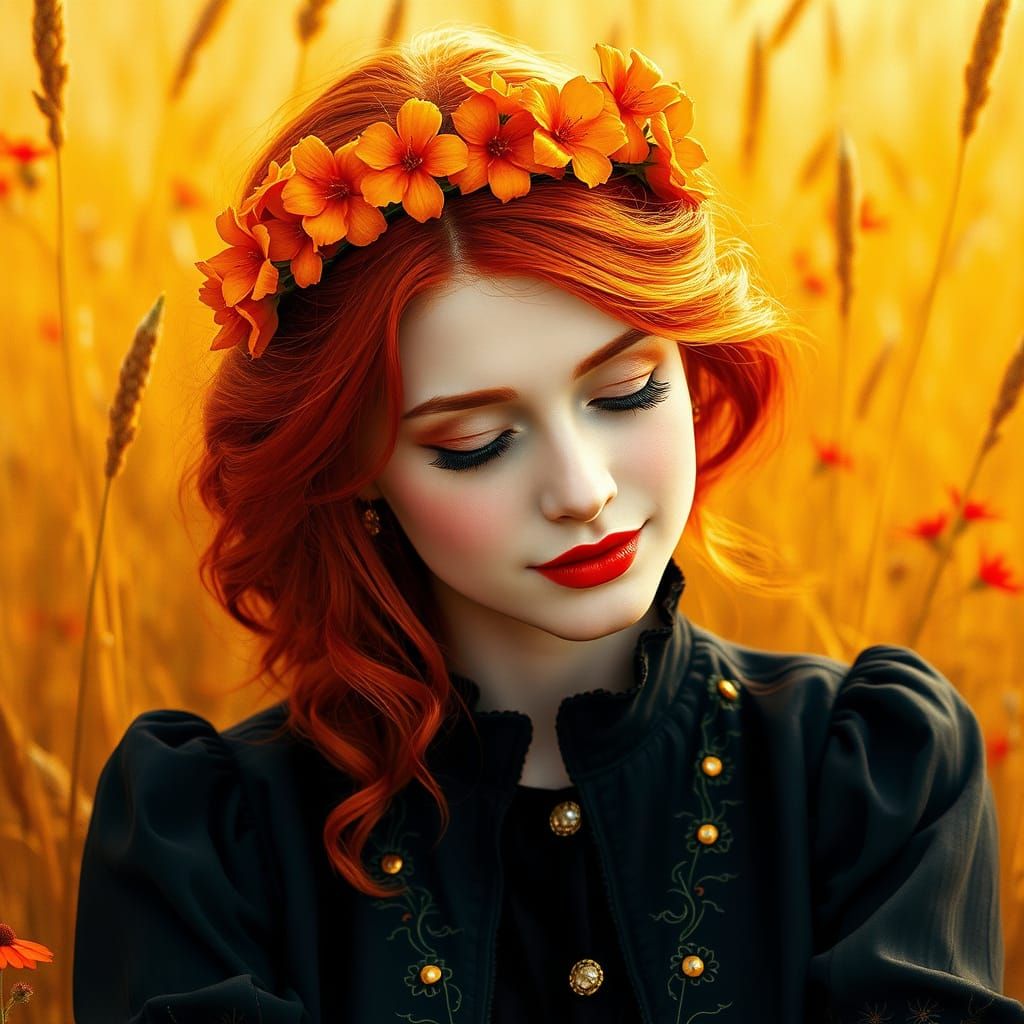 Whimsical Summer Goddess in Art Nouveau Style