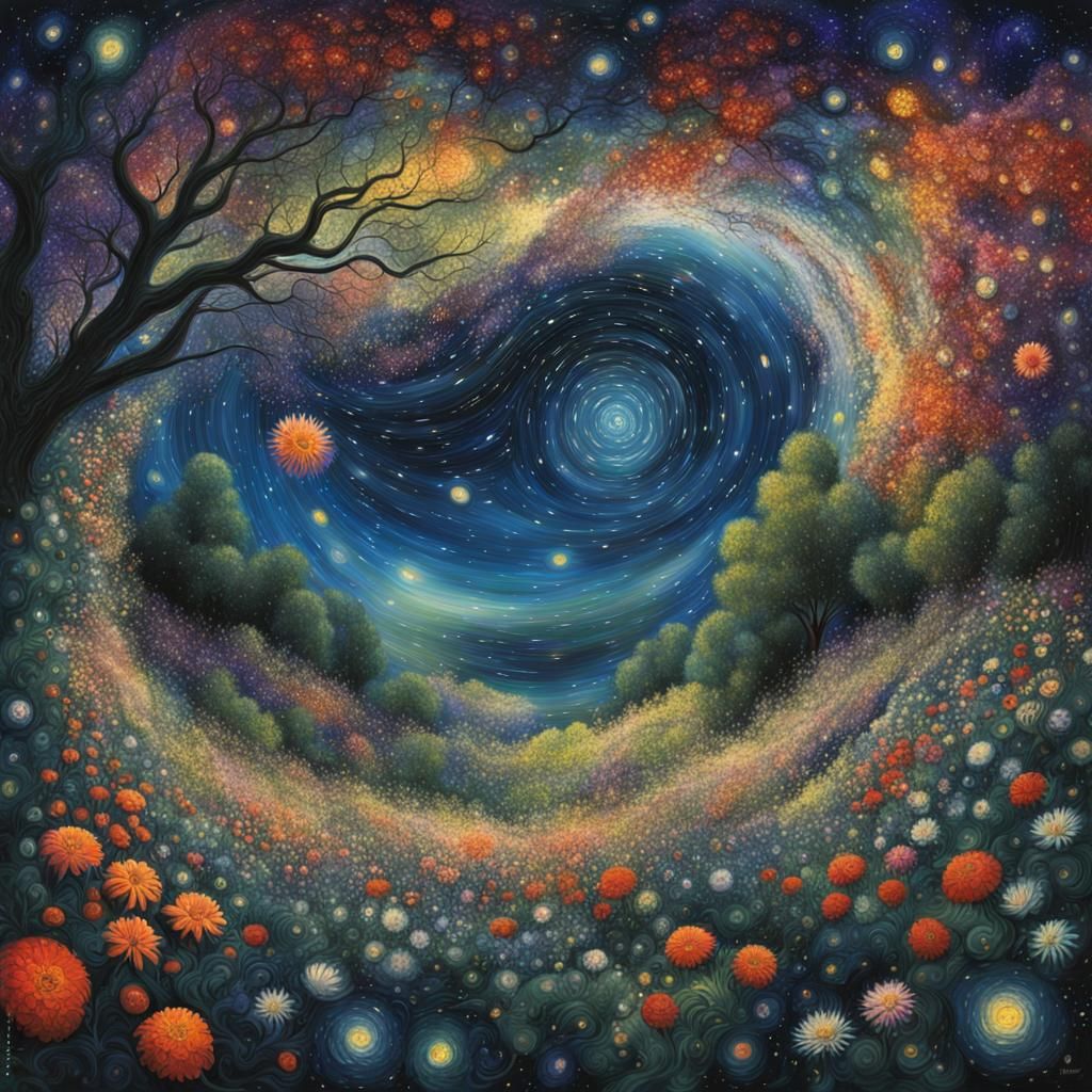 Hallucinatory Star Maelstrom in Chagall Style