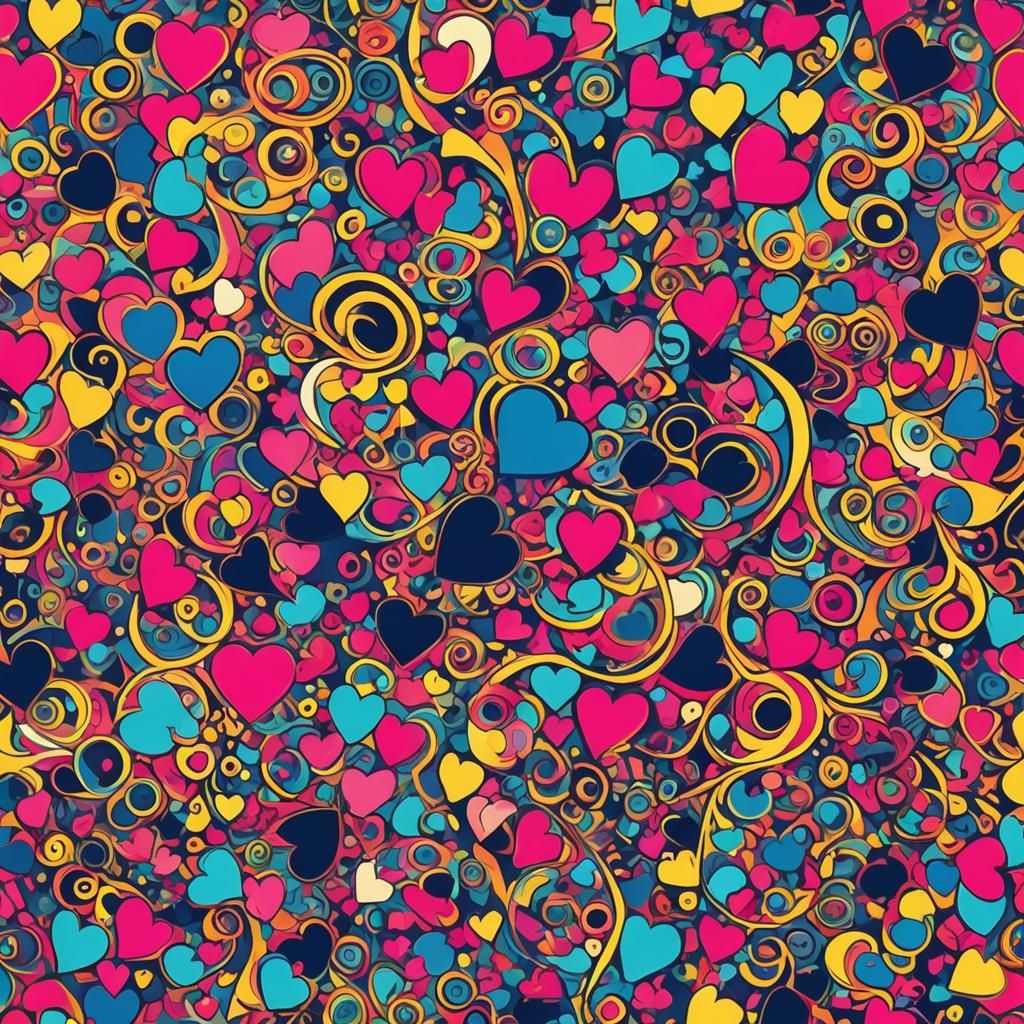 Vibrant Abstract Art of Swirling Hearts and Shapes in Comple...