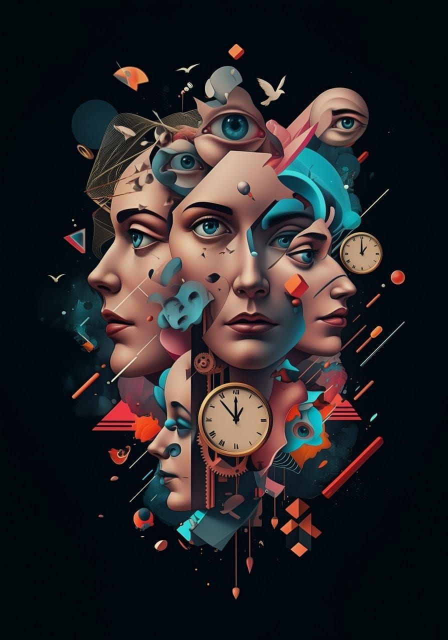 Surreal Cubist Dreamscape in Neon Colors