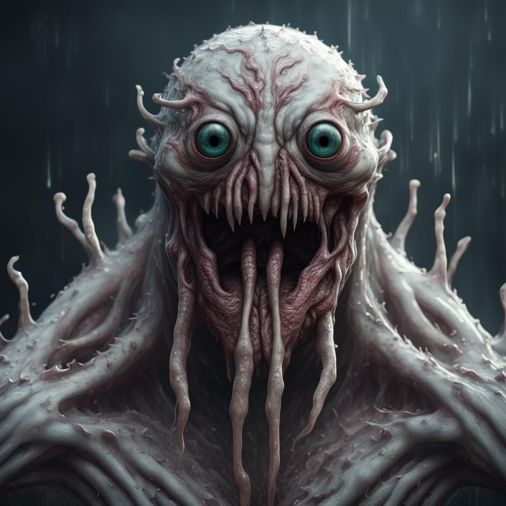 Pale Slimy Monster in Detailed Matte Painting