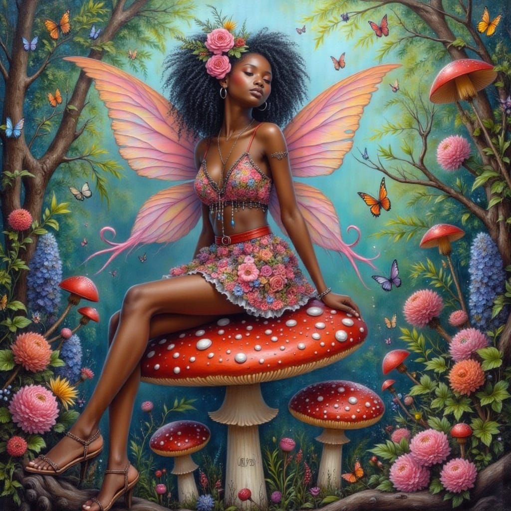 Surreal Fairy Punk Portrait of Afrikan Lencer in Enchanted F...