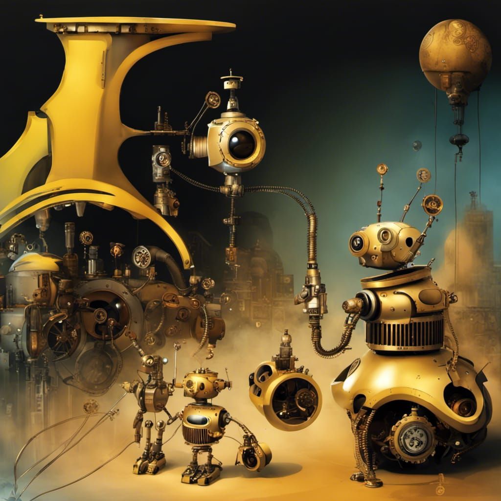 Steampunk Humanoid Robots in Vintage Style