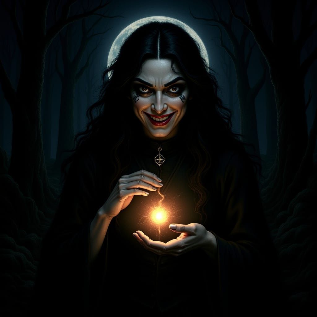 Wicked Witch Offers Glowing Poisoned Apple in Enchanted Fore...