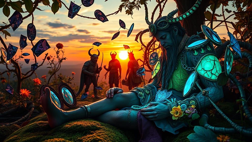 Mystical Shaman in Bioluminescent Fantasy Kingdom