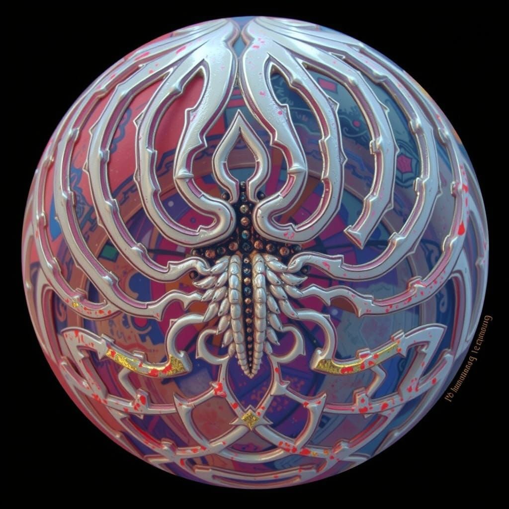 Detailed Red and Gold Julia Set Fractal in Art Nouveau Style