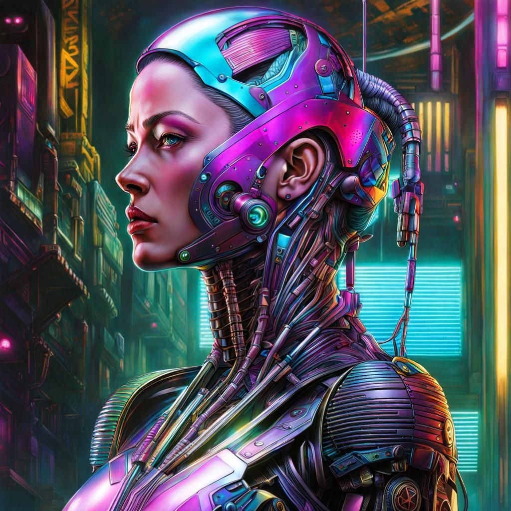 Cyberpunk Anatomical Illustration in Iridescent Style