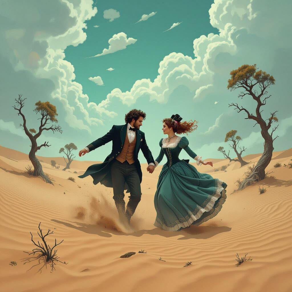 Alice and Sandman in Sandstorm, Dreamlike Digital Art