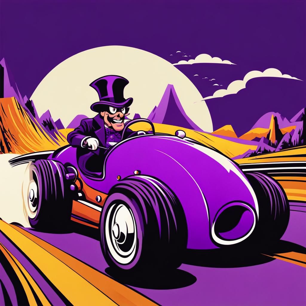 Dastardly Cartoon Racer in Purple Car