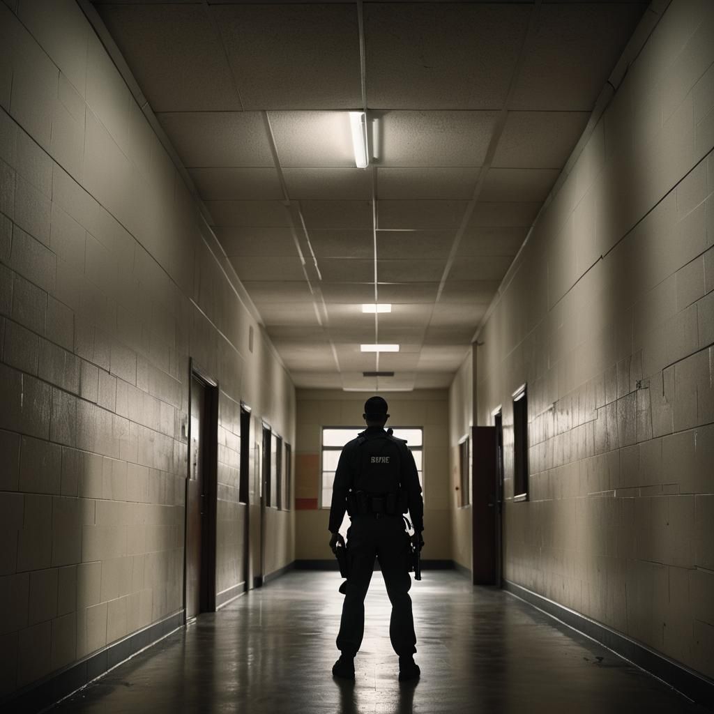 Gritty Realism: School Hallway in Film Noir Style