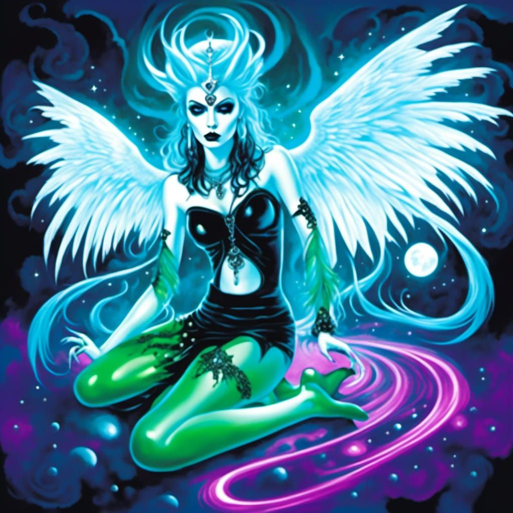 Cosmic Goth Witch in Psychedelic Art Style