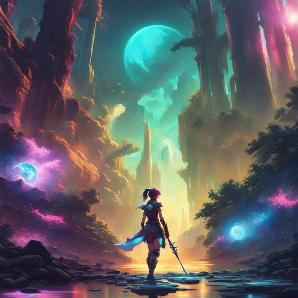 Solarpunk Star Warrior Splash Art in Unreal Engine