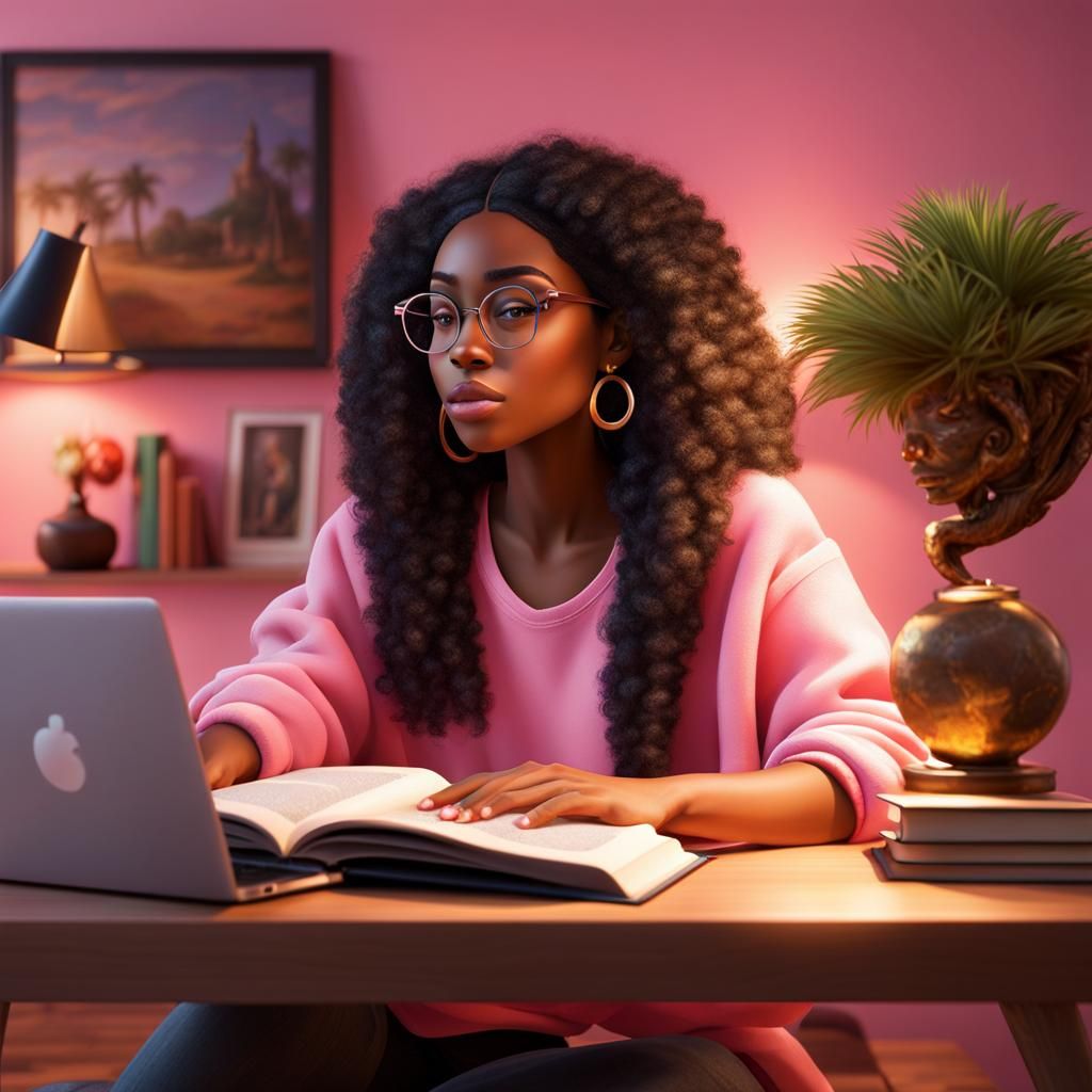 Pixar Style Portrait of a College Girl in Pink Room