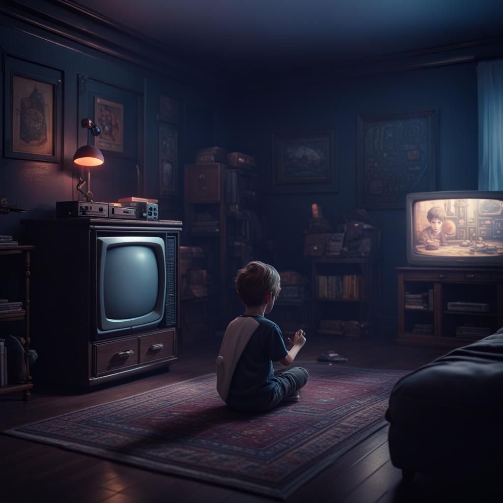 Boy Playing Retro Game at Night: Matte Painting