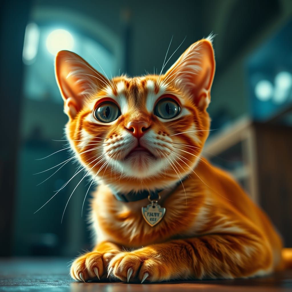 Astonished Ginger Cat in Hyperrealistic HDR Photo