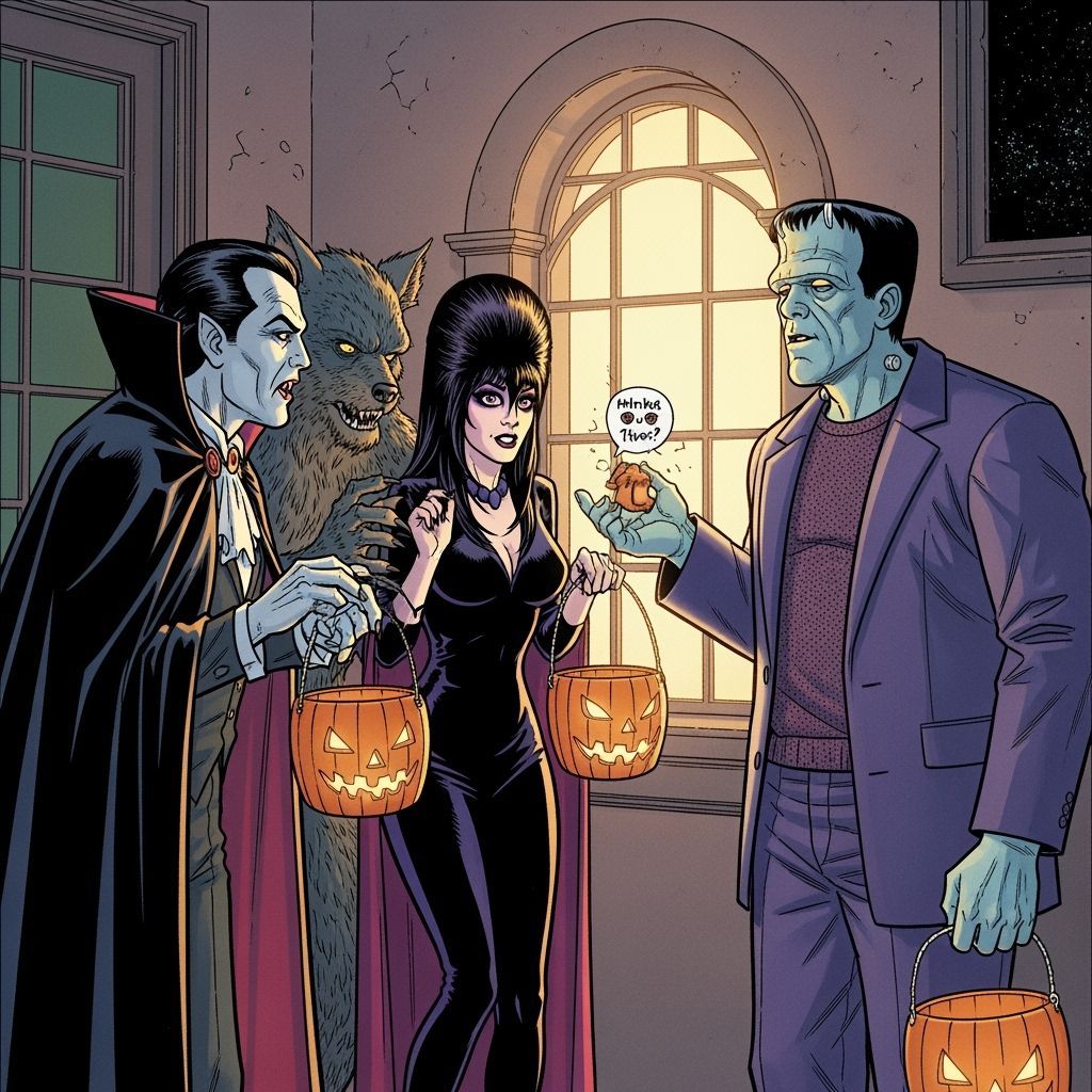 Classic Monsters Visit Elvira in Comic Book Style