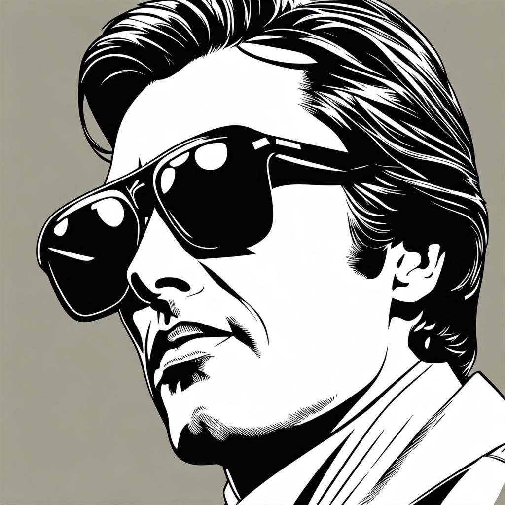 Alain Delon in 70s Retro Sunglasses, Vector Art