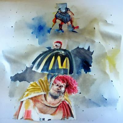 Gladiator Clown Batman in Watercolor