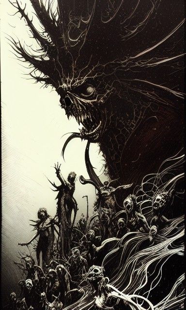 Unholy Divine: Detailed Horror Art Illustration