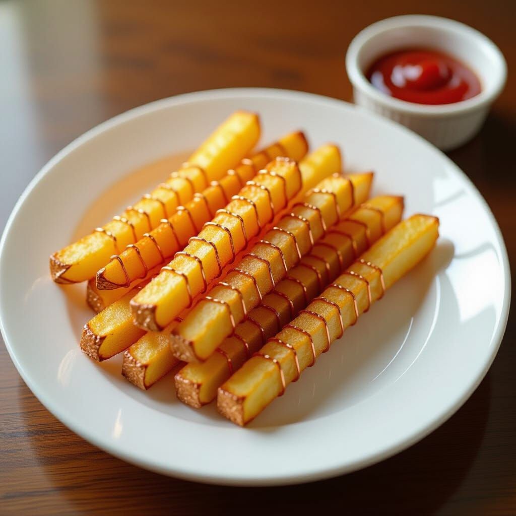 Copper Wire French Fries in Hyperrealistic Industrial Design