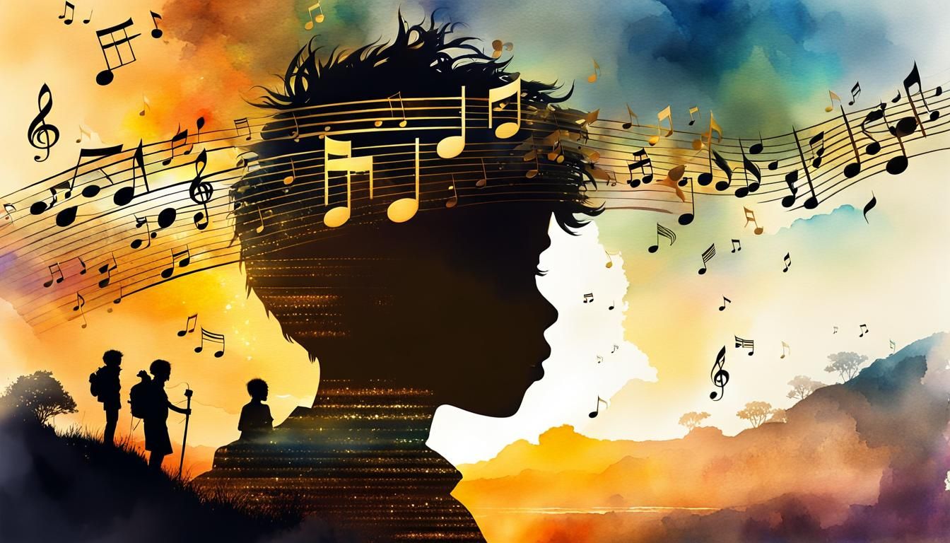 Silhouette Boy in Fantasy Realm: Digital Watercolor