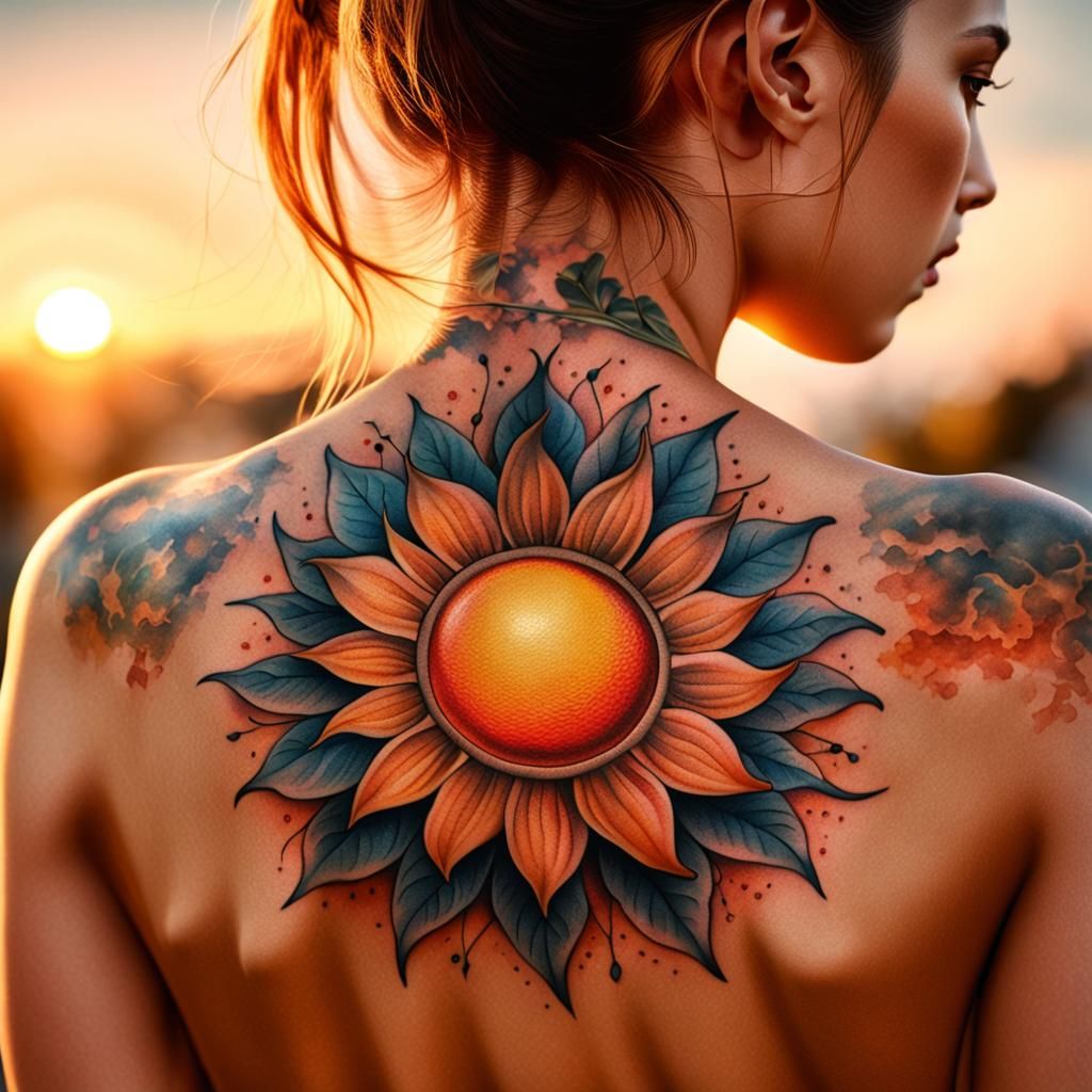 Detailed Sun Tattoo in Micro Realism Style