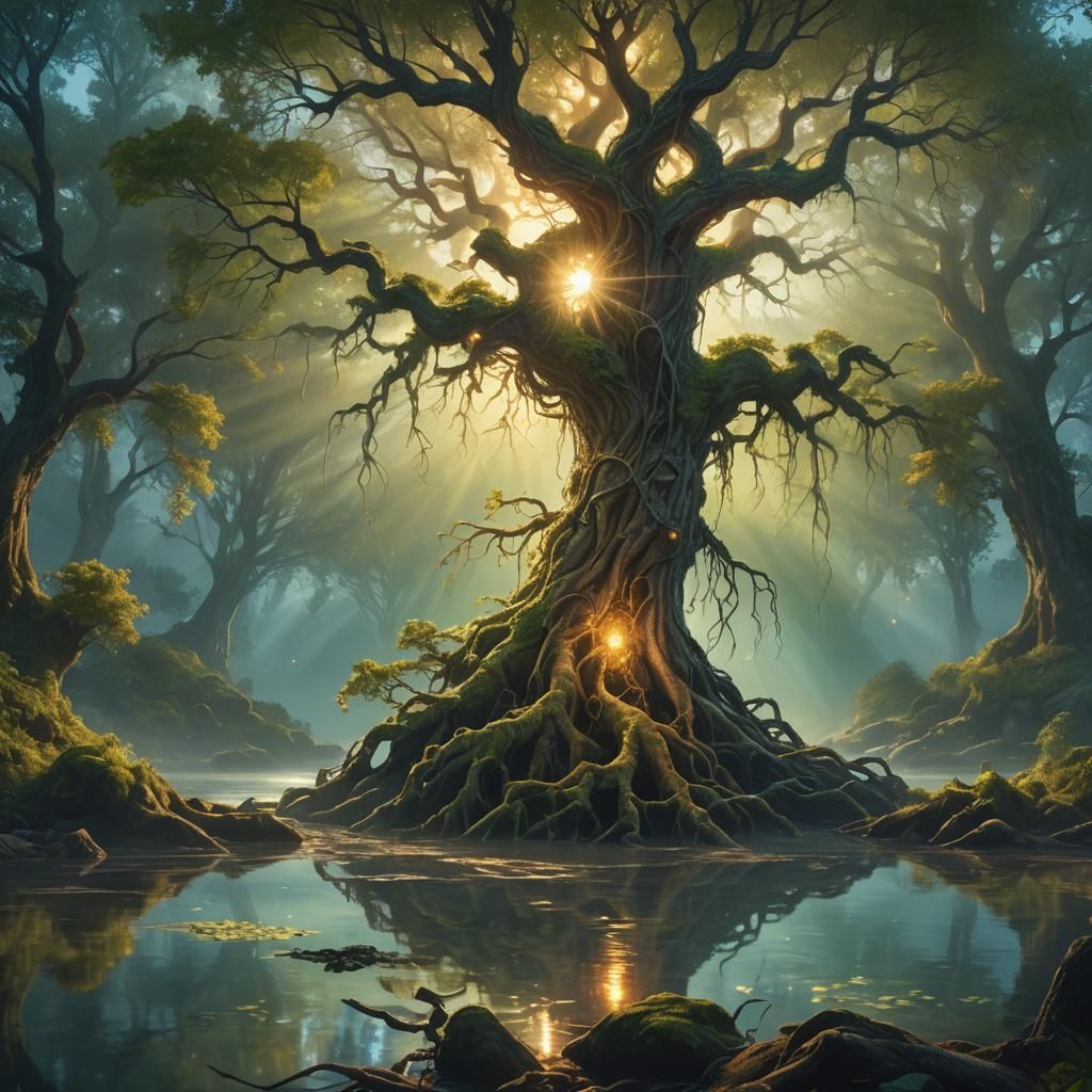 Enchanted Tree Man in Mystical Forest