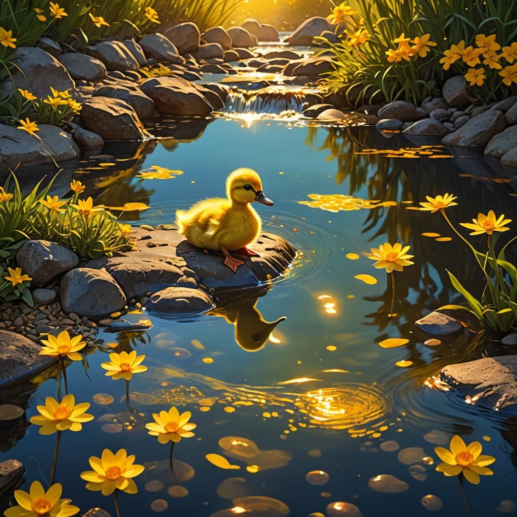 Enchanted River Duckling in Silhouette Art Style