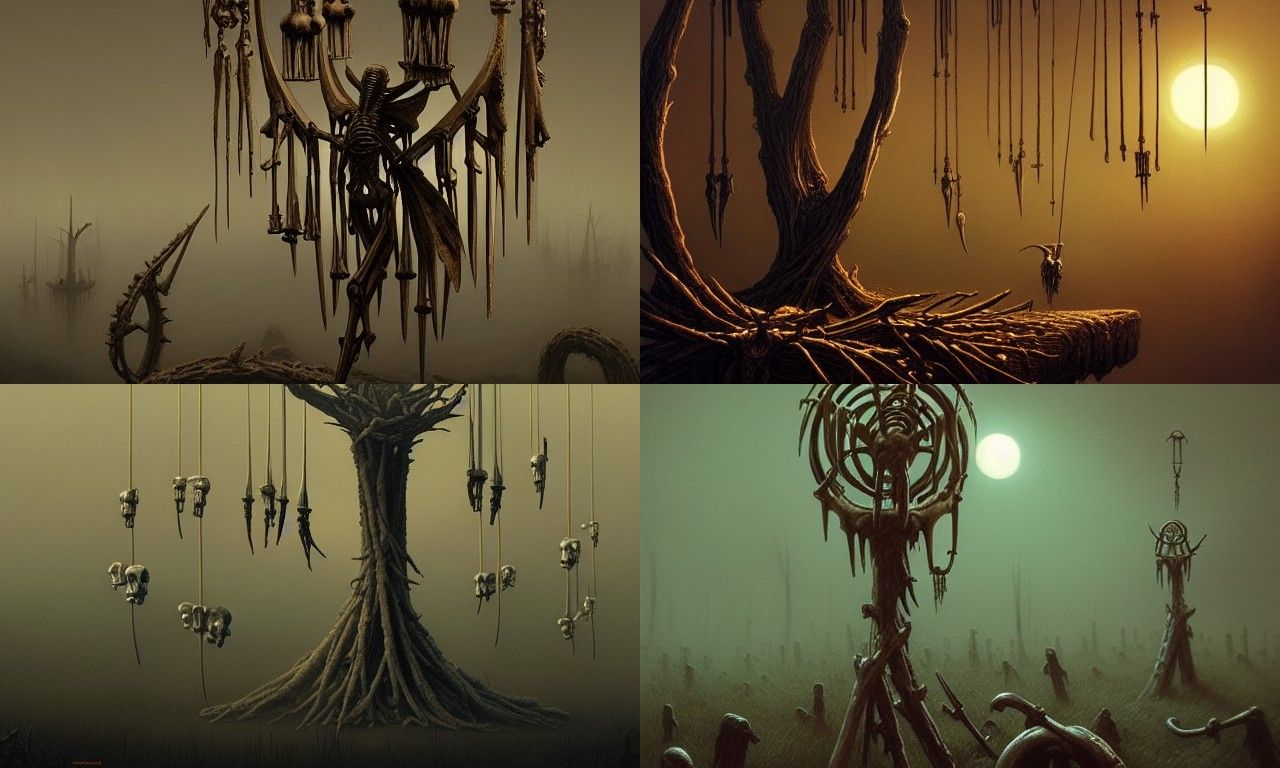 Ominous Bone Windchime in Post-Apocalyptic Setting