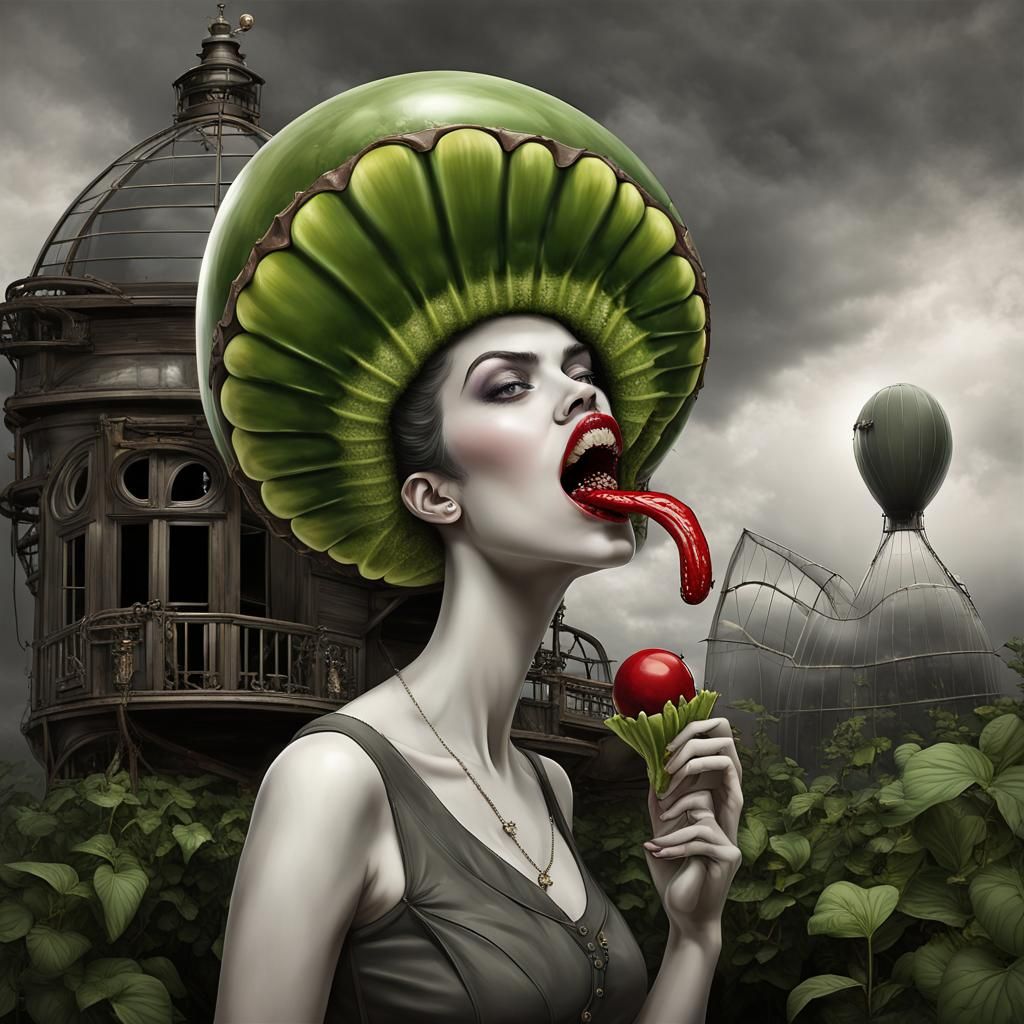 Steampunk Venus Flytrap with Lollipop in Botanical Garden