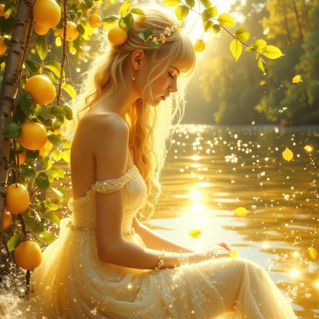 Girl with Lemon in Impressionist Style