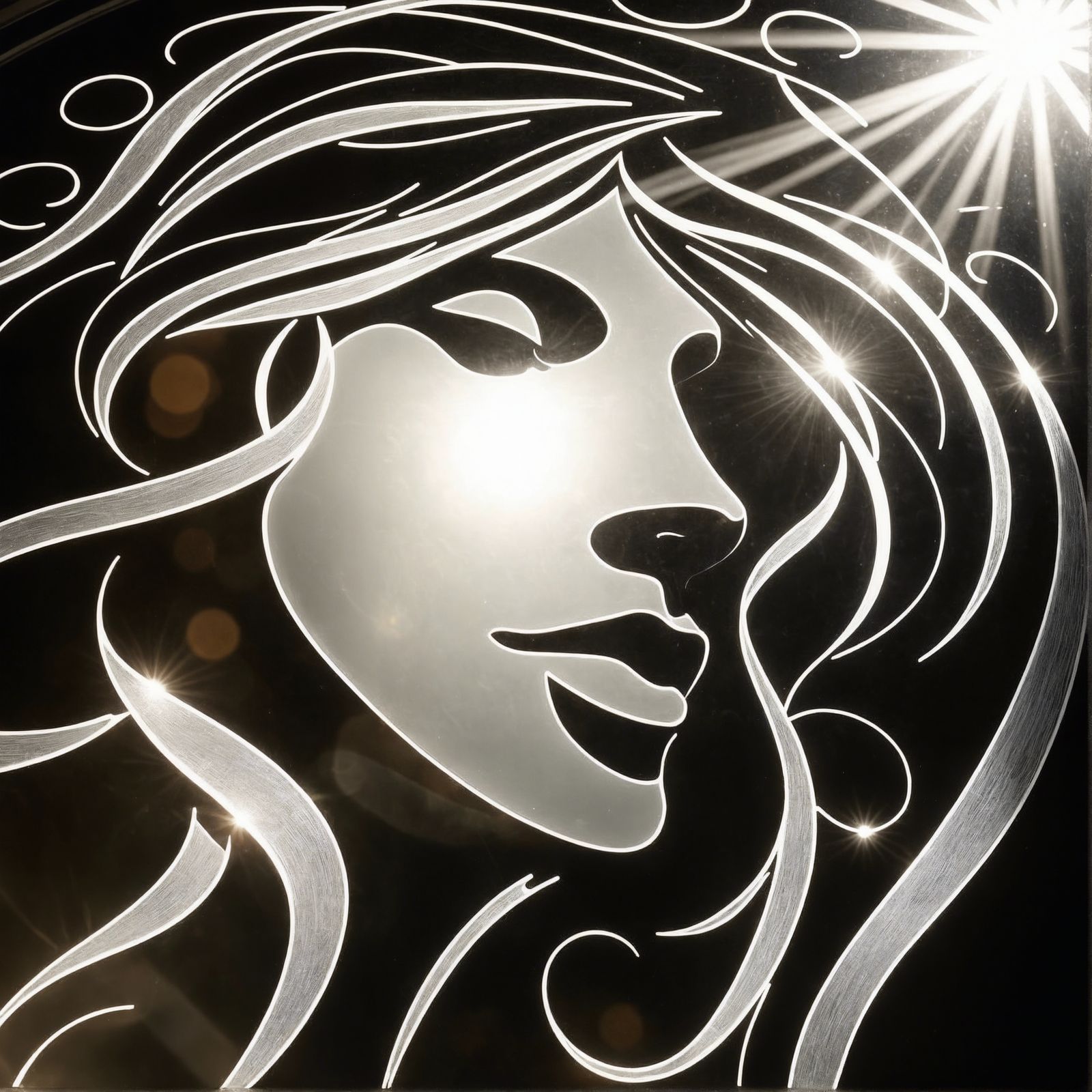 Elegant Engraved Glass Window of Feminine Figure