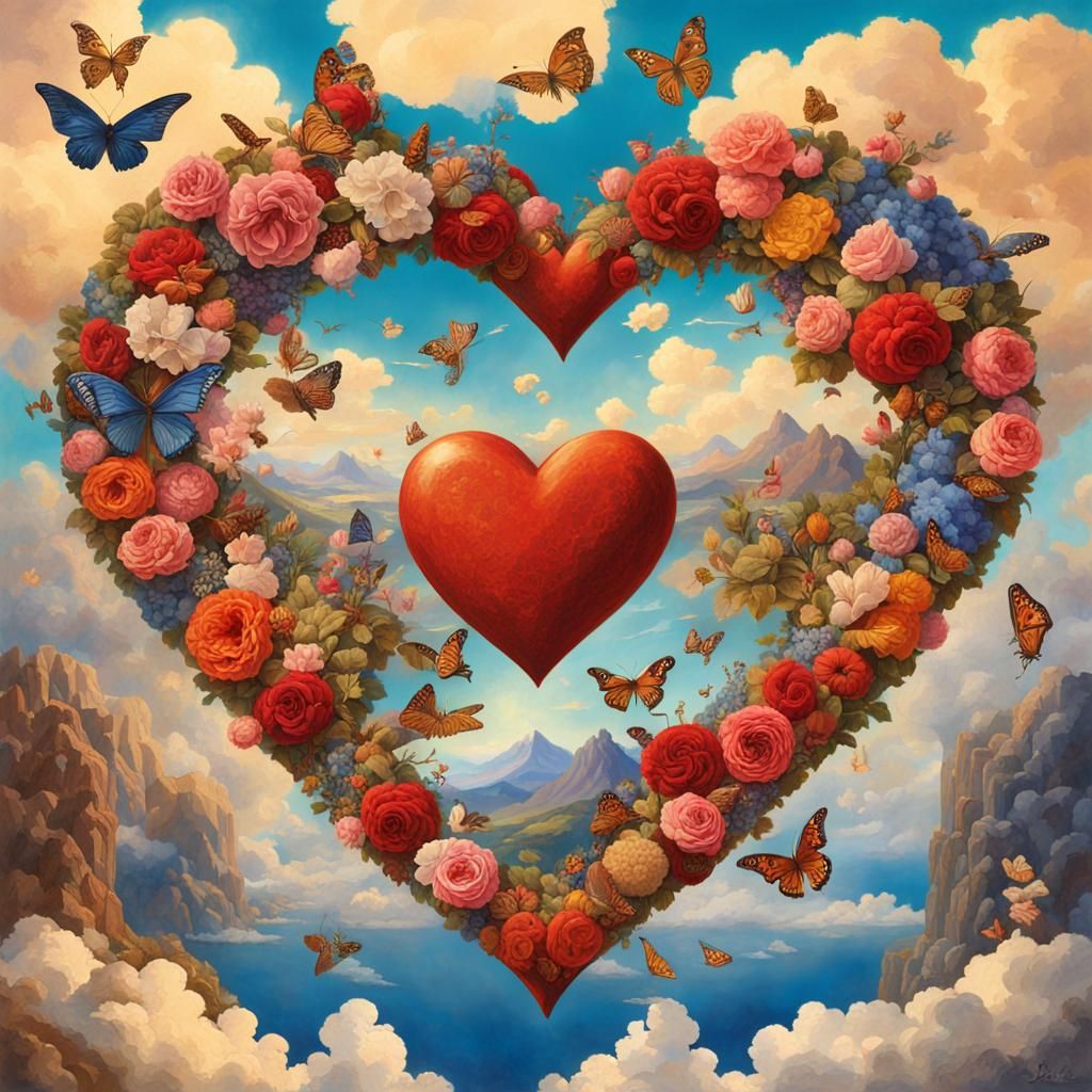 Valentine Heart Collage in Renaissance Style