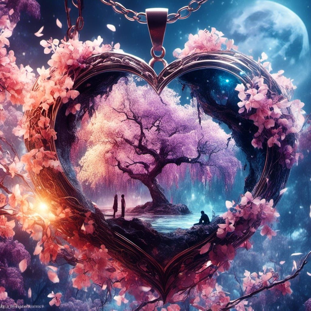 Wisteria Tree Heart Necklace: Fantasy Concept Art
