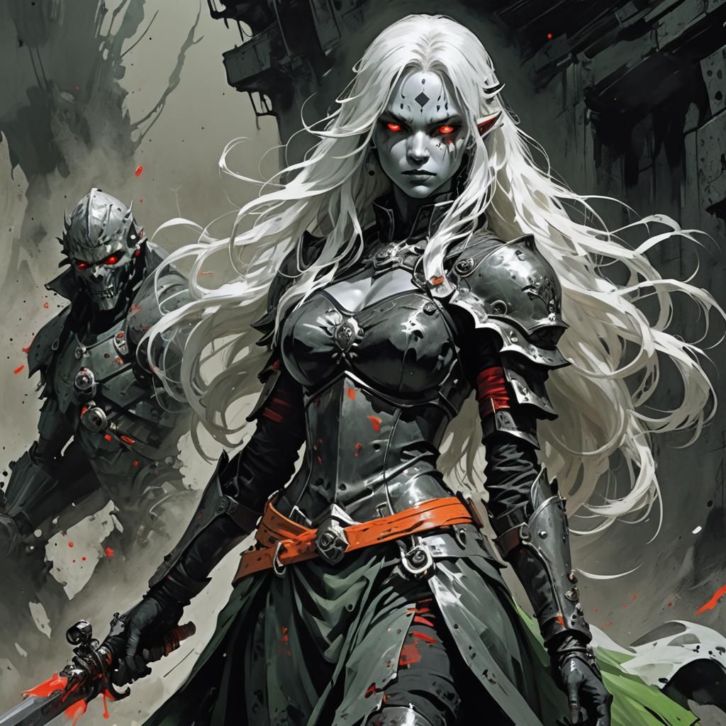 Female Drow with Spider Tattoos, Fantasy Splash Art