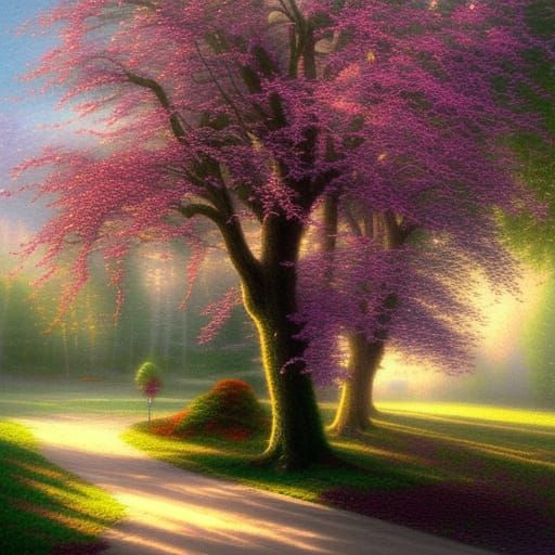 Ethereal Willow Tree in Misty Landscape