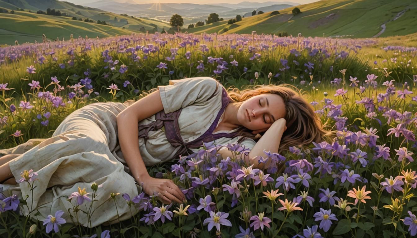 Girl Sleeping in Columbine Meadow: Golden Hour