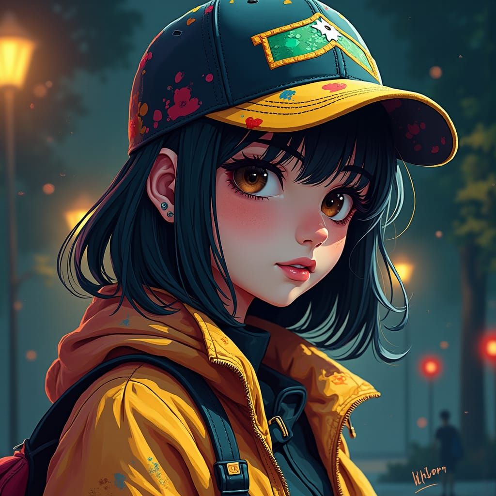 Vibrant Urban Night Scene with Confident Woman