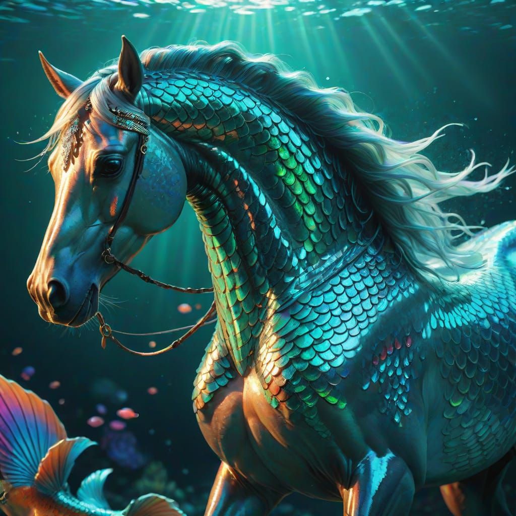 Majestic Mythical Sea Creature in Splash Art Style